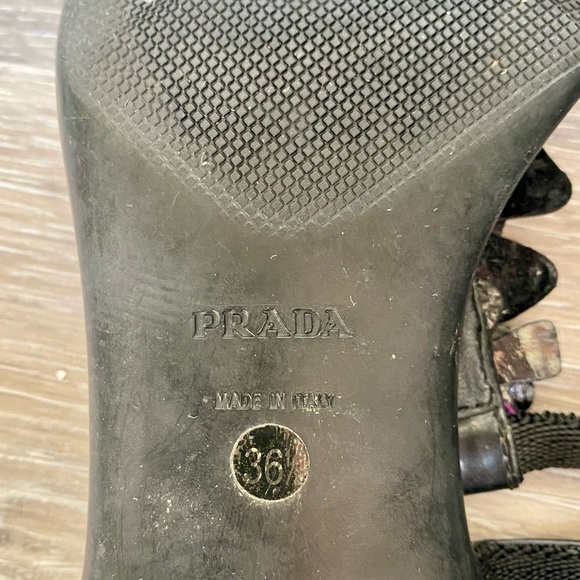 Prada black leather Calzature Donna Flower Easy kitten heel sandals size 36 - Picture 9 of 12
